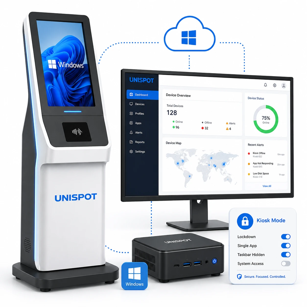 Windows kiosk software platform with kiosk mode and enterprise deployment support